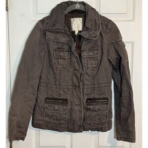 Y2K Women's American Eagle Vintage Jacket, Tactical, Button And Zip, Brown, S